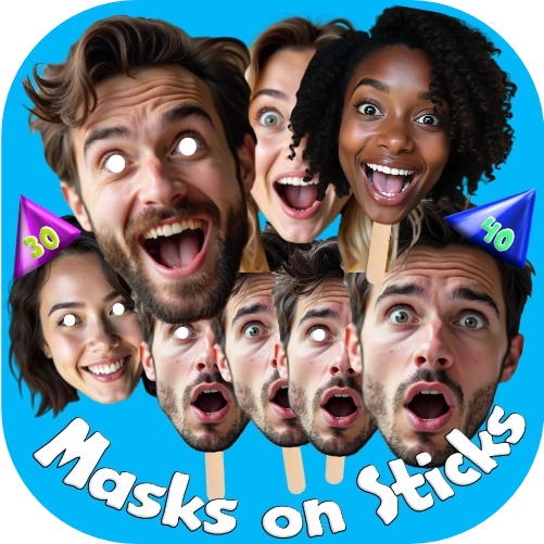 personalised face masks on sticks
