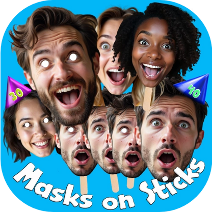 personalised face masks on sticks