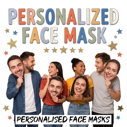 personalised face masks with group of people holding face masks