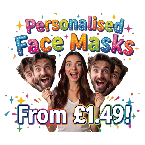 Party Face Masks with elastics from personalisedfacemask.co.uk
