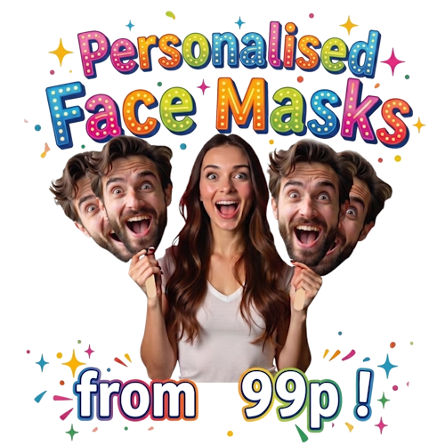 Party Face Masks with elastics from personalisedfacemask.co.uk
